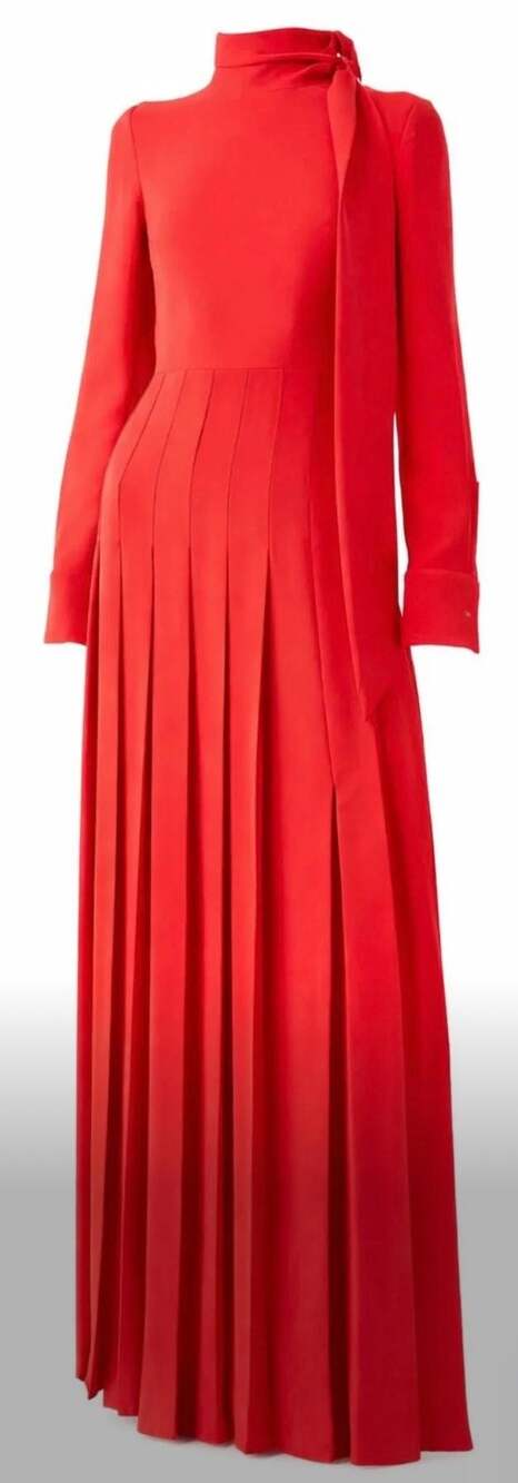 Valentino Red Silk Pleated Maxi Dress with Neck Tie